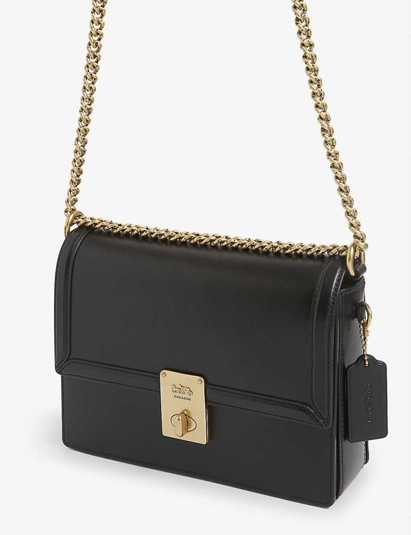 Coach Hutton Black Leather Saddle Bag In Brass/black ModeSens