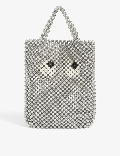 Shop Anya Hindmarch Eyes Beaded Tote In Grey