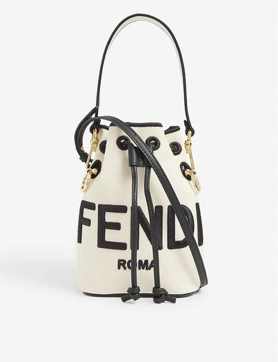 Shop Fendi Mon Trésor Logo-debossed Mini Leather Bucket Bag In Grezzo+%28cream%29