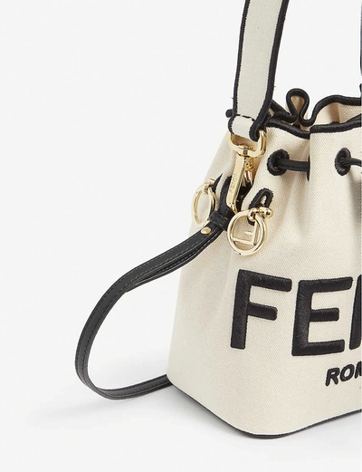 Shop Fendi Mon Trésor Logo-debossed Mini Leather Bucket Bag In Grezzo+%28cream%29