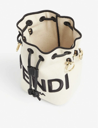 Shop Fendi Mon Trésor Logo-debossed Mini Leather Bucket Bag In Grezzo+%28cream%29