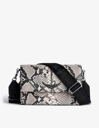 Shop Zadig & Voltaire Lolita Wild Python-print Leather Shoulder Bag In Noir