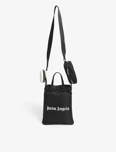 Shop Palm Angels Logo-print Nylon Mini Tote Bag In Black+white