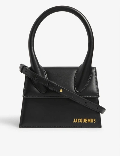 Shop Jacquemus Le Chiquito Medium Leather Top Handle Bag In Black