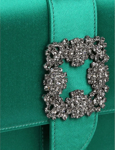 Shop Manolo Blahnik Womens Green Capri Crystal-embellished Satin Clutch