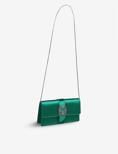 Shop Manolo Blahnik Womens Green Capri Crystal-embellished Satin Clutch