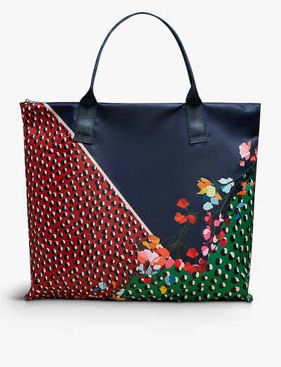 Shop Ted Baker Onnya Peppermint Floral-print Foldaway Shell Shopper Bag In Navy