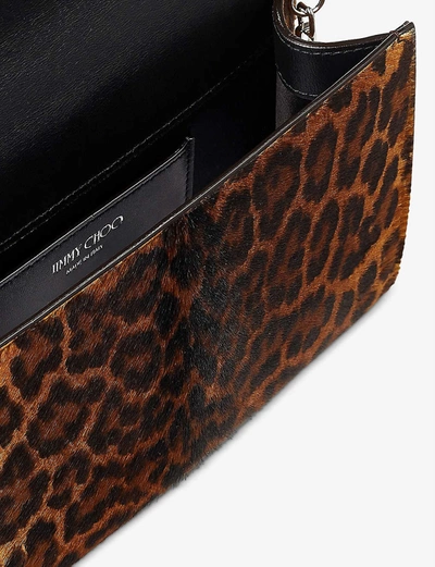 Shop Jimmy Choo Varenne Leopard-print Pony Clutch Bag In Natural/silver