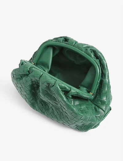Shop Bottega Veneta Womens Racing Green-gold The Pouch Intrecciato Woven Leather Clutch Bag