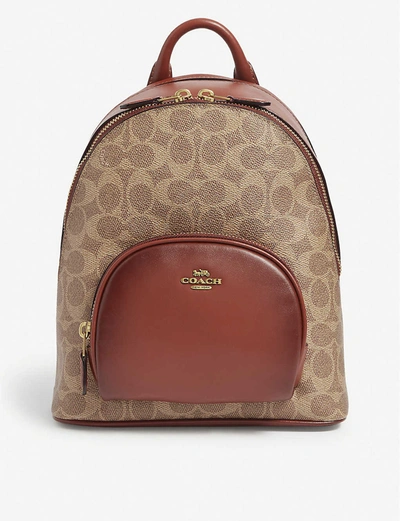 Shop Coach Brand-print Coated Canvas Backpack In B4/tan Rust