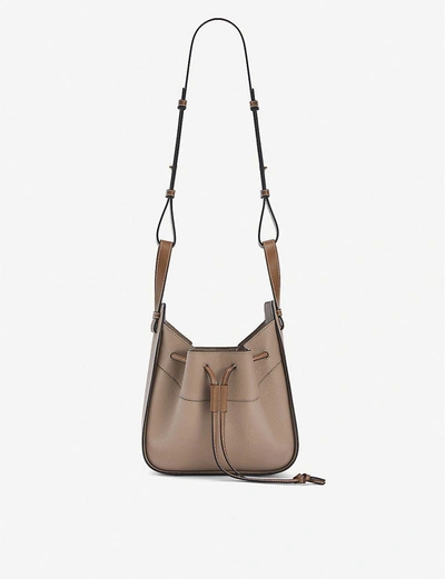 Shop Loewe Hammock Drawstring Small Leather Shoulder Bag In Sand/mink+color