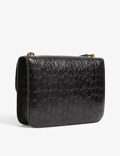 Shop Saint Laurent Carre Croc-embossed Leather Satchel Bag In Brown/gold