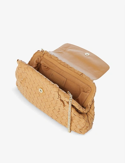 Shop Dune Emoree Voluminous Woven Leather Clutch Bag In Caramel-leather