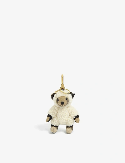 Shop Burberry Thomas Sheep Cashmere Bag Charm In Archive+beige