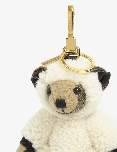 Shop Burberry Thomas Sheep Cashmere Bag Charm In Archive+beige