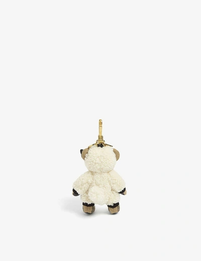 Shop Burberry Thomas Sheep Cashmere Bag Charm In Archive+beige