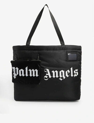 Shop Palm Angels Logo-print Nylon Tote In Black White