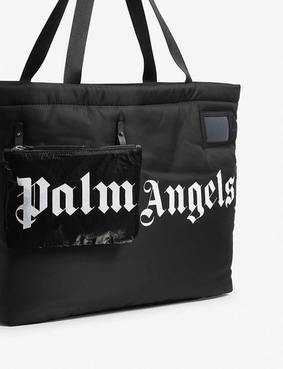 Shop Palm Angels Logo-print Nylon Tote In Black White