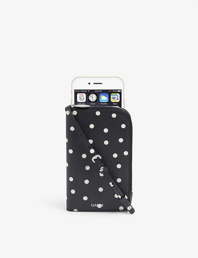 Shop Ganni Leopard-print Leather Phone Holder
