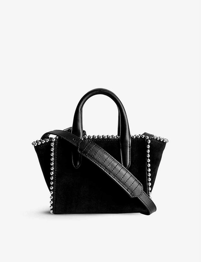 Shop Zadig & Voltaire Candide Nano Stud-embellished Suede Tote Bag In Noir