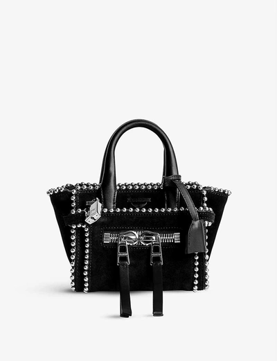 Shop Zadig & Voltaire Candide Nano Stud-embellished Suede Tote Bag In Noir