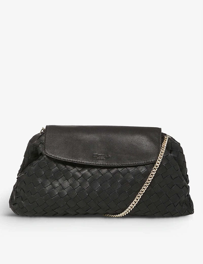 Shop Dune Emoree Voluminous Woven Leather Clutch Bag In Black-leather