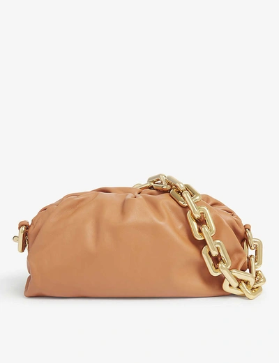 Shop Bottega Veneta The Pouch Chained Leather Clutch In Clay-gold