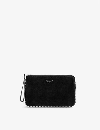 Shop Zadig & Voltaire Uma Stud-embellished Suede Clutch Bag