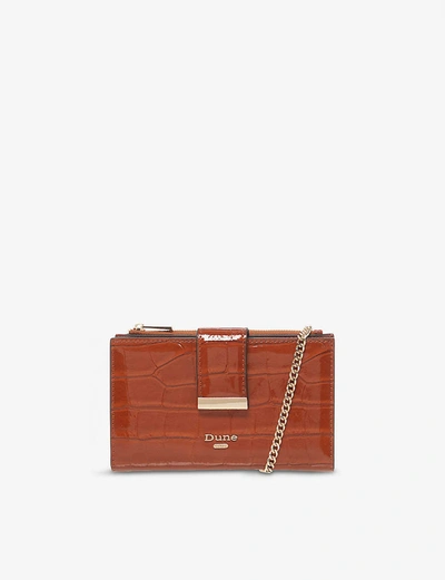 Shop Dune Kiplowe Crocodile-embossed Faux-leather Wallet-on-chain In Tan-reptile Synthetic