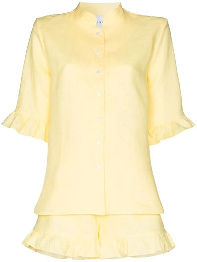 Shop Sleeper Ruffle-sleeve Button-down Shirt In Yellow