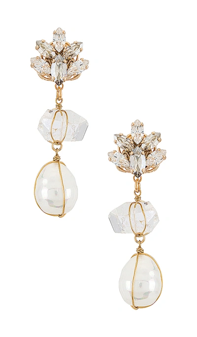 Shop Anton Heunis Quartz And Pearl Pendant Earring In Cream & Gold