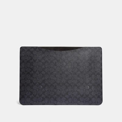 Shop Coach Laptop Sleeve In Signature Canvas In Charcoal