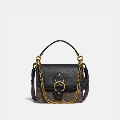Shop Coach Beat Shoulder Bag 18 With Horse And Carriage Print In Brass/truffle Black