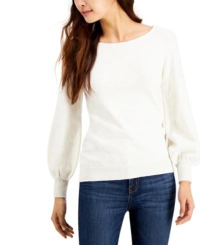 Shop Fever Metallic Balloon-sleeve Sweater In Whisper White