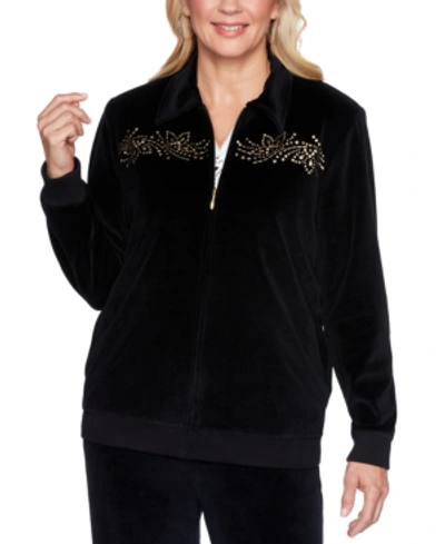 Shop Alfred Dunner Petite Bright Idea Beaded Velour Jacket In Black