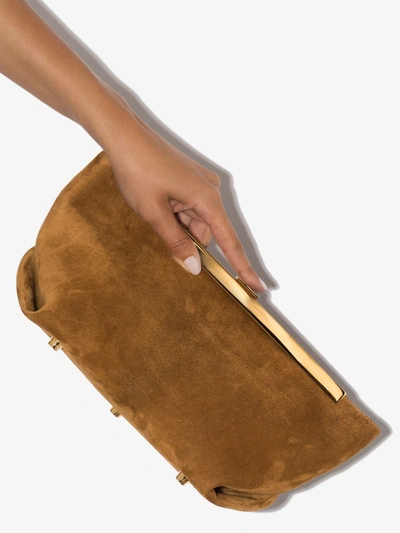 Shop Khaite Brown Aimee Suede Envelope Clutch Bag