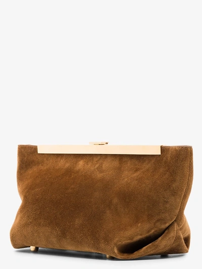 Shop Khaite Brown Aimee Suede Envelope Clutch Bag