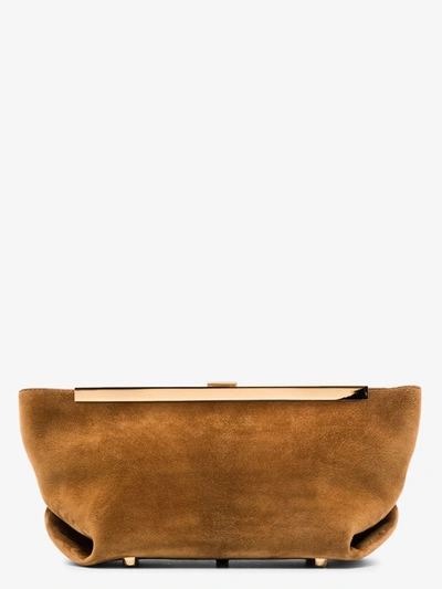 Shop Khaite Brown Aimee Suede Envelope Clutch Bag