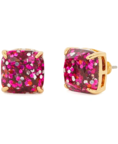 Shop Kate Spade Glitter Crystal Square Stud Earrings In Pink