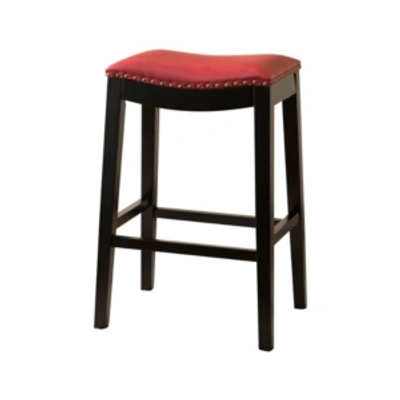 Shop Abbyson Living Jaden Bonded Leather Saddle Bar Stool In Red