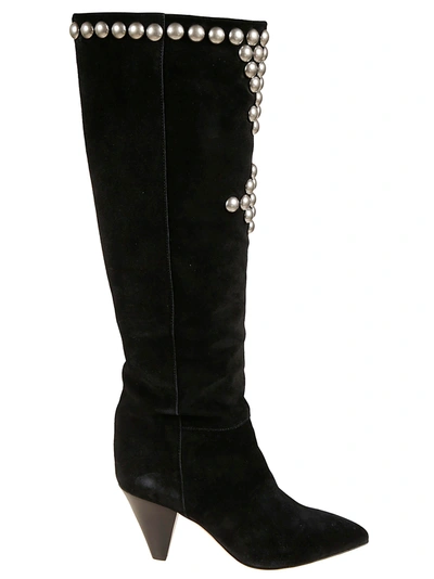 Shop Isabel Marant Velvet Studded Boots In Black