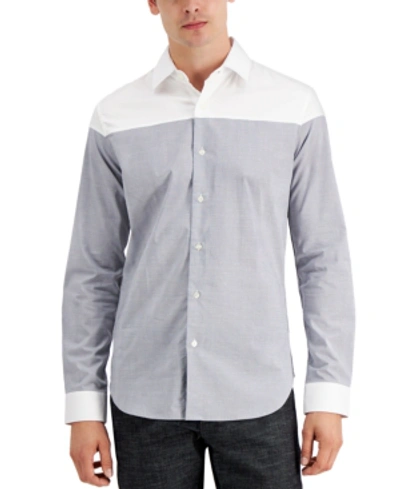 Shop Dkny Men's Cut And Sew Micro Plaid Shirt, Created For Macy's In Bright White