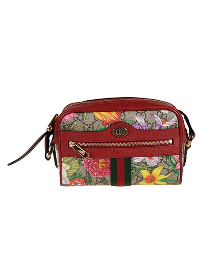 Shop Gucci Gg Floral Printed Shoulder Bag In Ebano