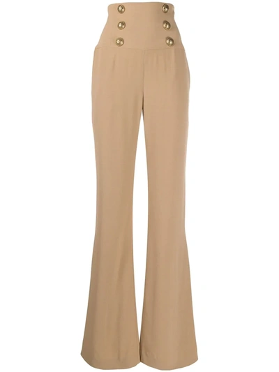 Shop Balmain High-waist Straight-leg Trousers In Brown