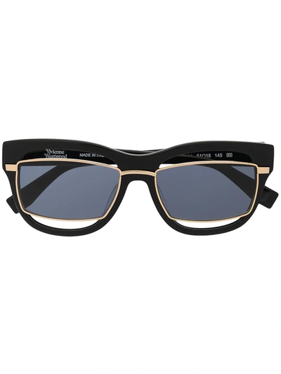 Shop Vivienne Westwood Double Layer Squared-frame Sunglasses In Black