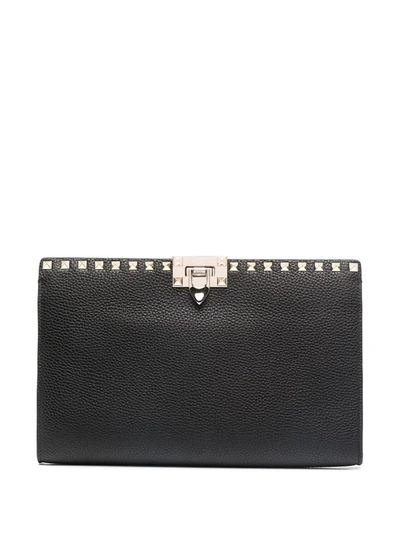 Shop Valentino Large Rockstud Clutch In Black