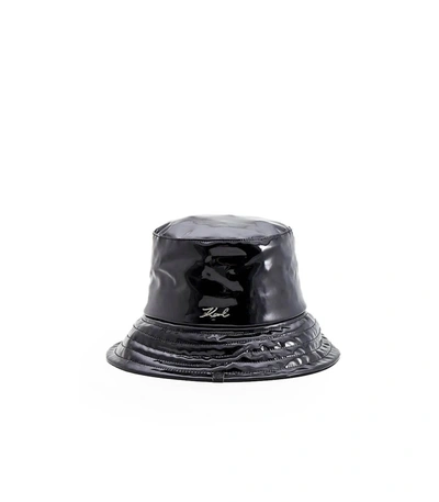 Shop Karl Lagerfeld K/signature Black Patent Leather Bucket Hat