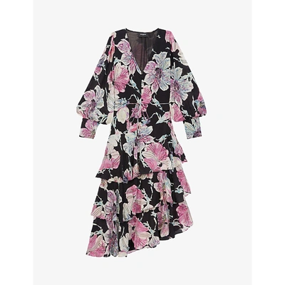 Shop The Kooples Floral-print Silk-crepe Maxi Dress In Mu01