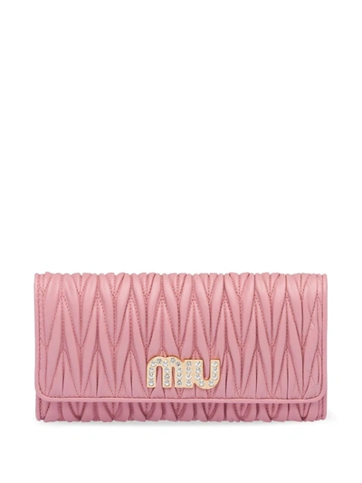 Shop Miu Miu Matelassé Leather Flap Wallet In Pink