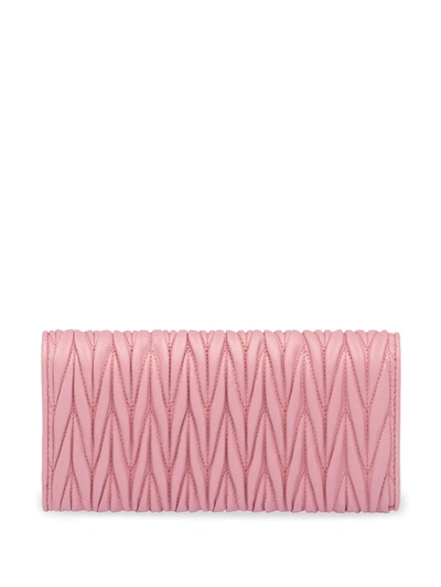 Shop Miu Miu Matelassé Leather Flap Wallet In Pink